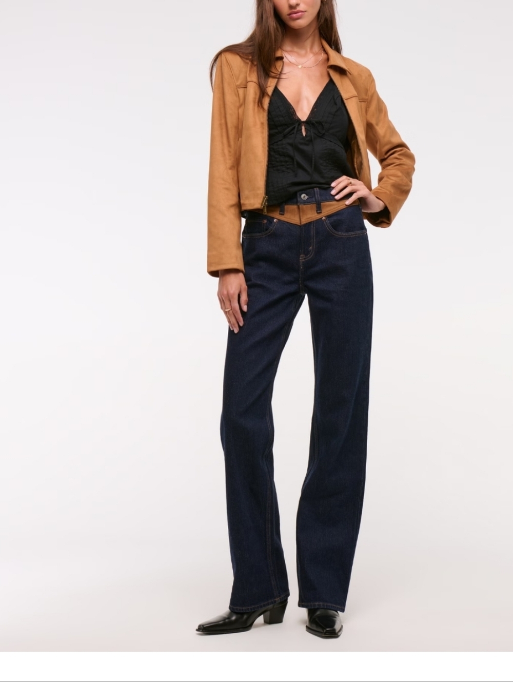 Aberombie & Fitch High Rise 90''s Relaxed Vegan Suede Yoke Jean
